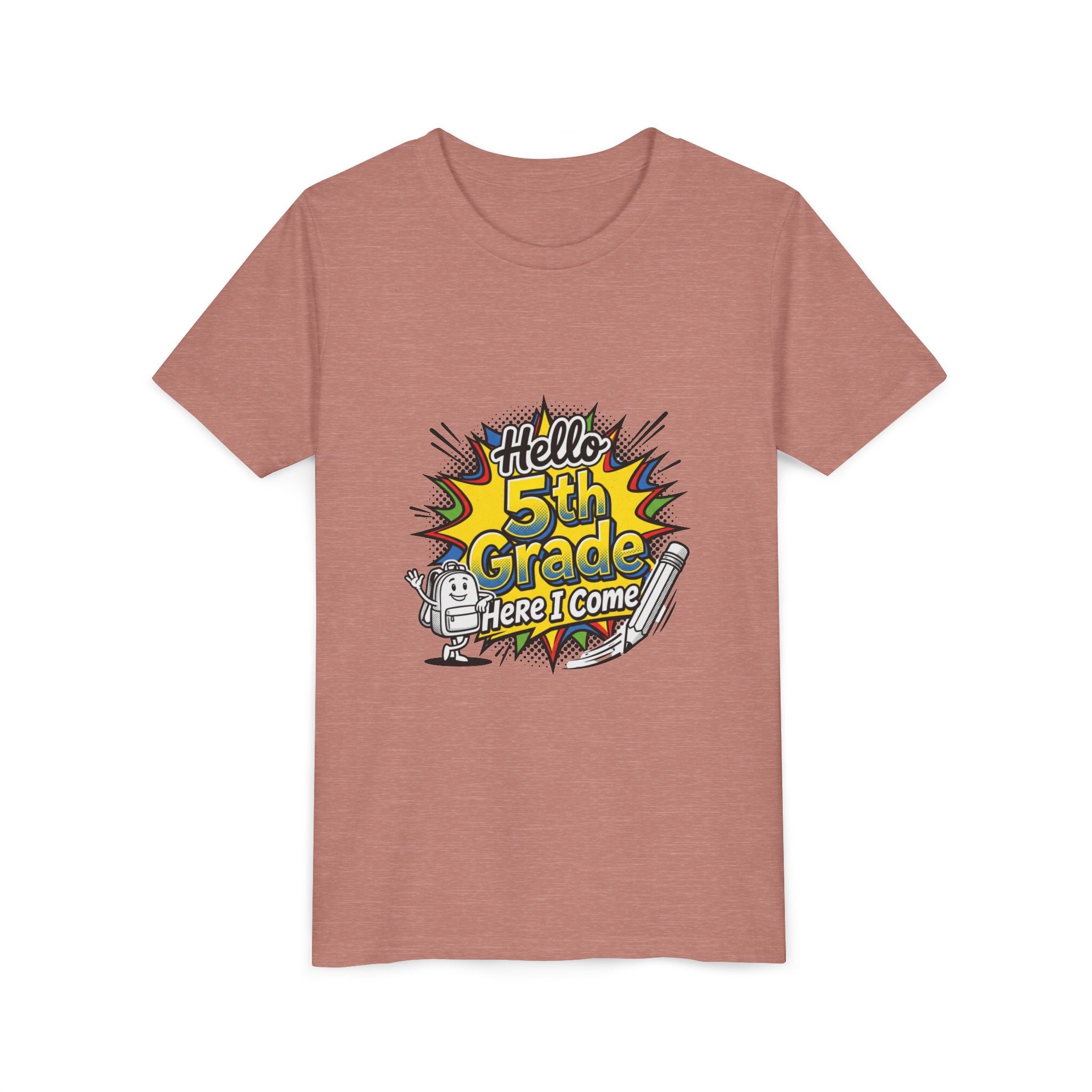 Hello 5th Grade Here I Come Youth T-Shirt — Back-to-School Graphic Tee for Kids