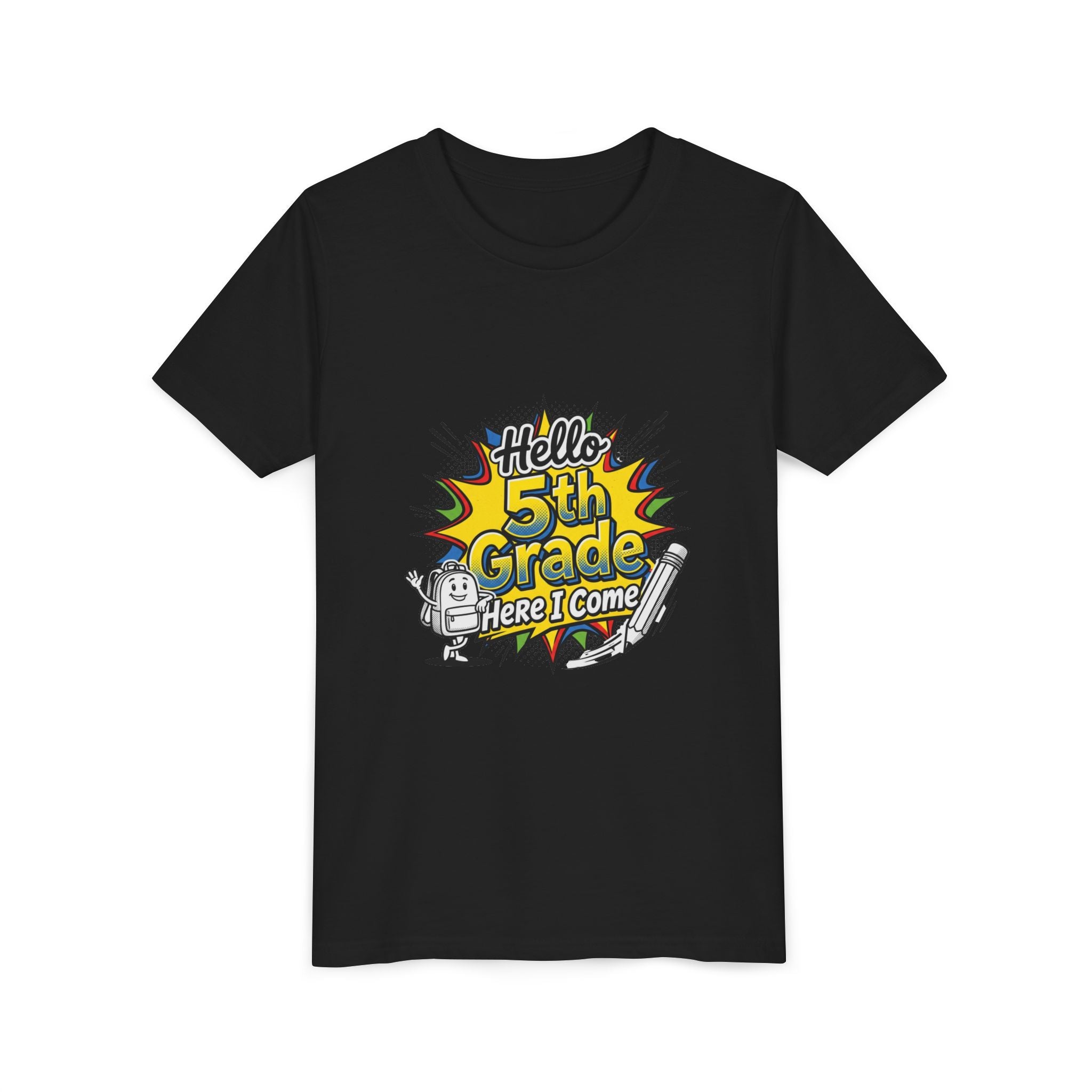 Hello 5th Grade Here I Come Youth T-Shirt — Back-to-School Graphic Tee for Kids