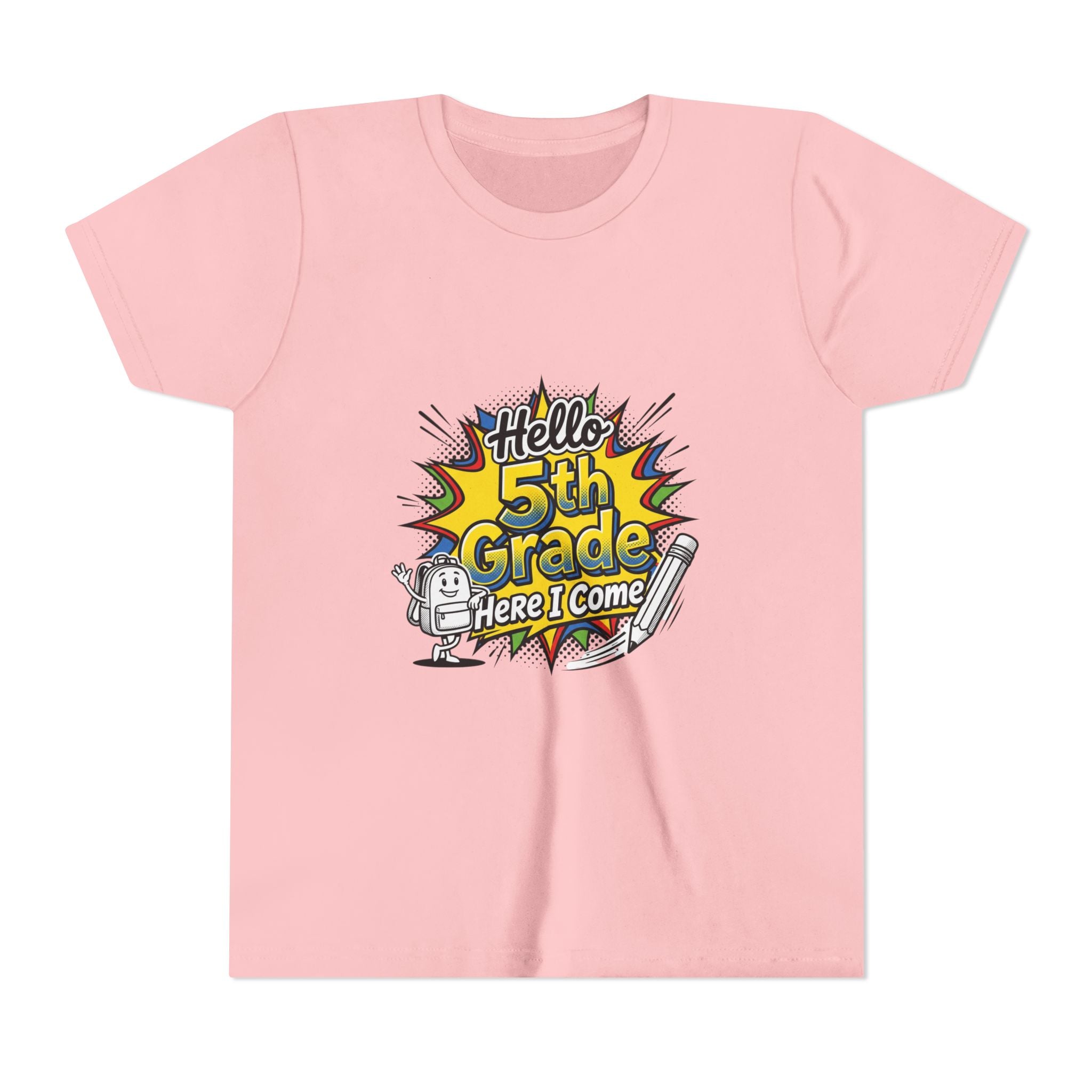 Hello 5th Grade Here I Come Youth T-Shirt — Back-to-School Graphic Tee for Kids