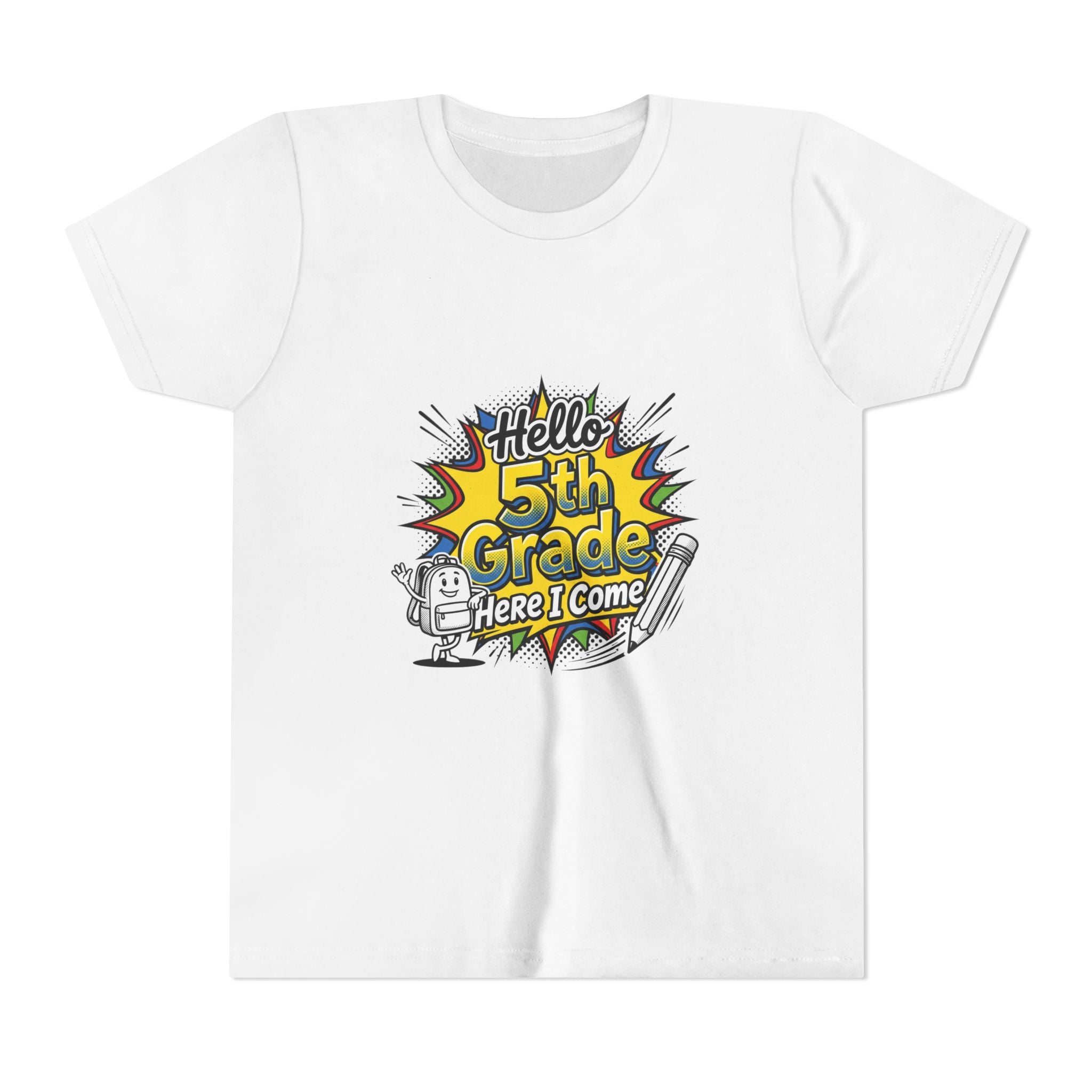 Hello 5th Grade Here I Come Youth T-Shirt — Back-to-School Graphic Tee for Kids