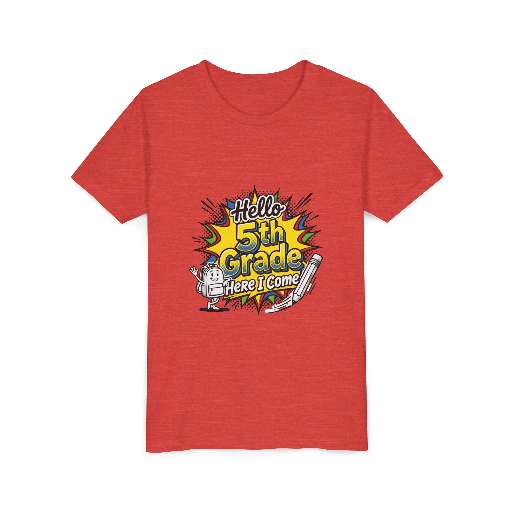 Hello 5th Grade Here I Come Youth T-Shirt — Back-to-School Graphic Tee for Kids