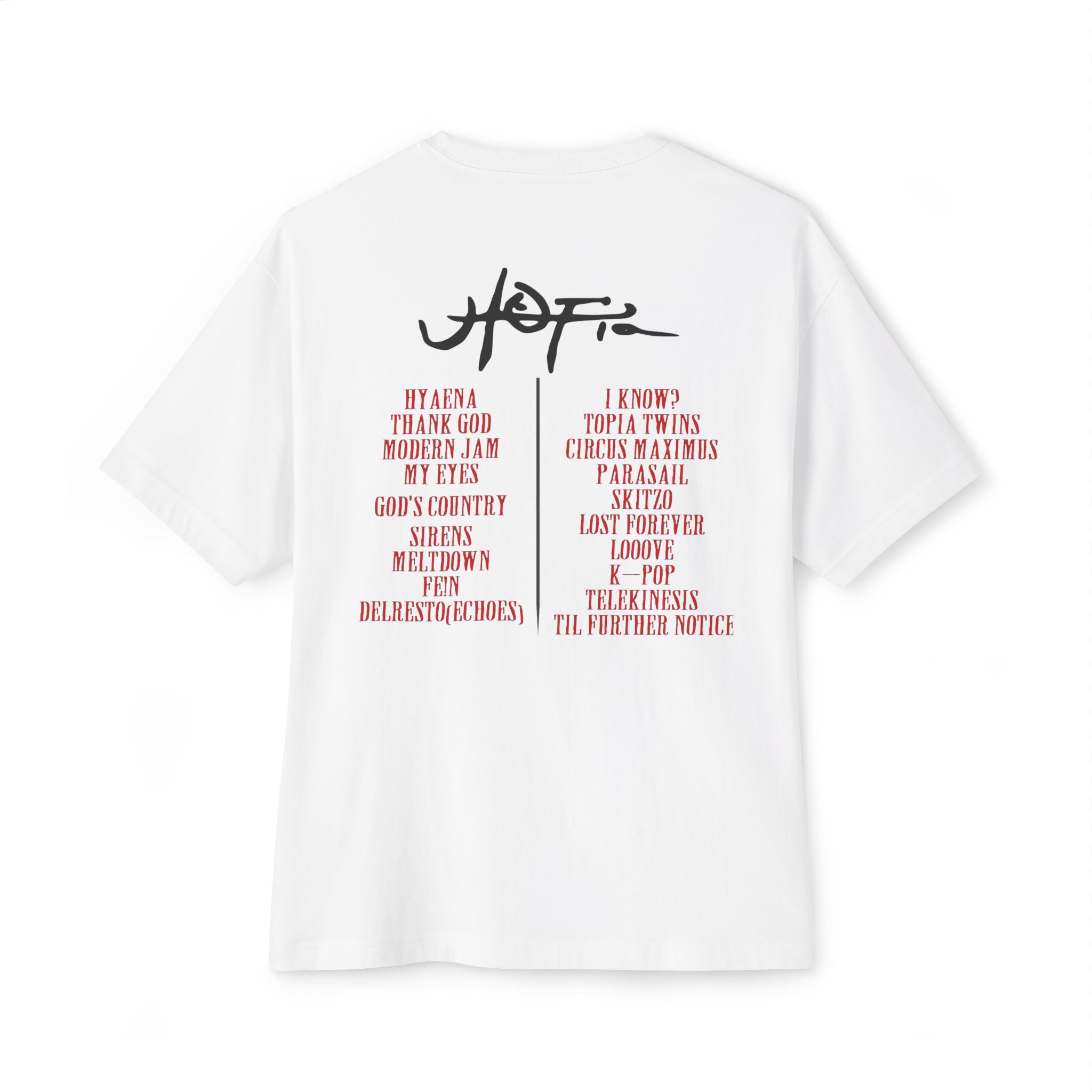 Boxy Tee — Travis Scott UTOPIA Tracklist t-shirt.