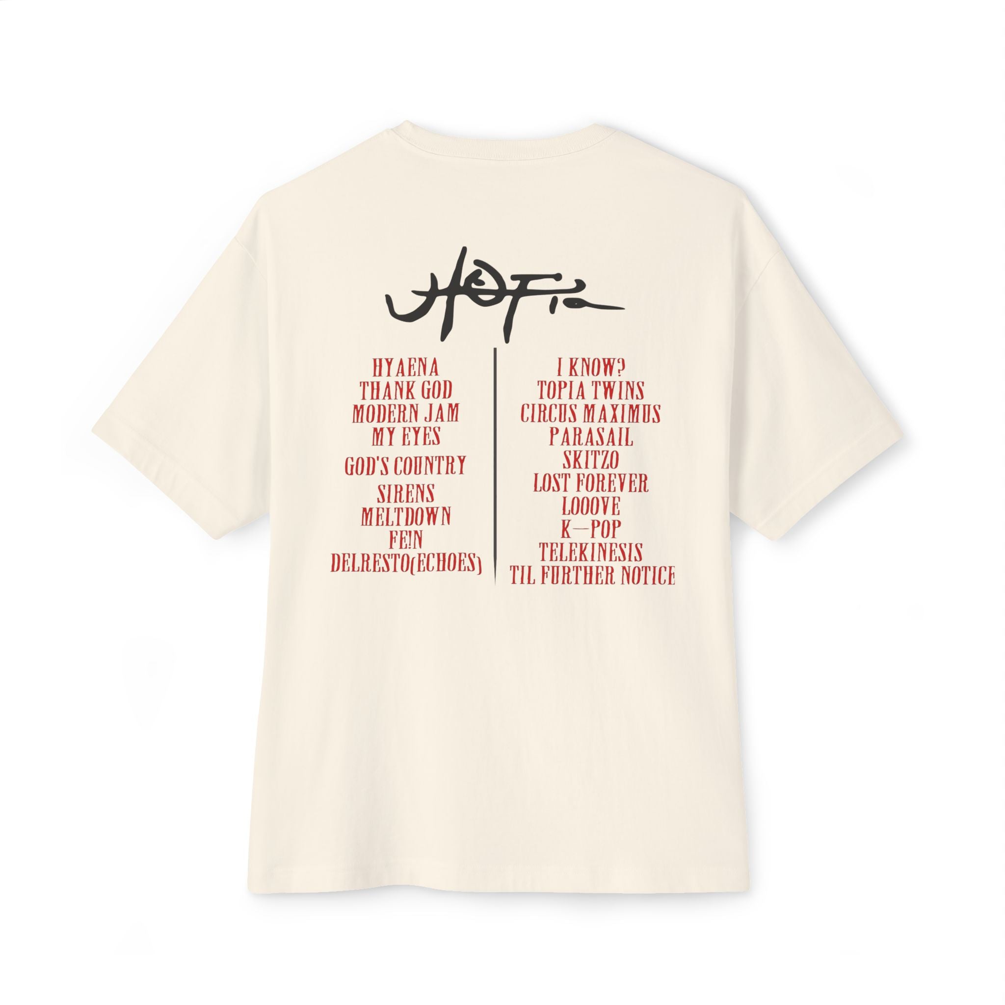 Boxy Tee — Travis Scott UTOPIA Tracklist t-shirt.