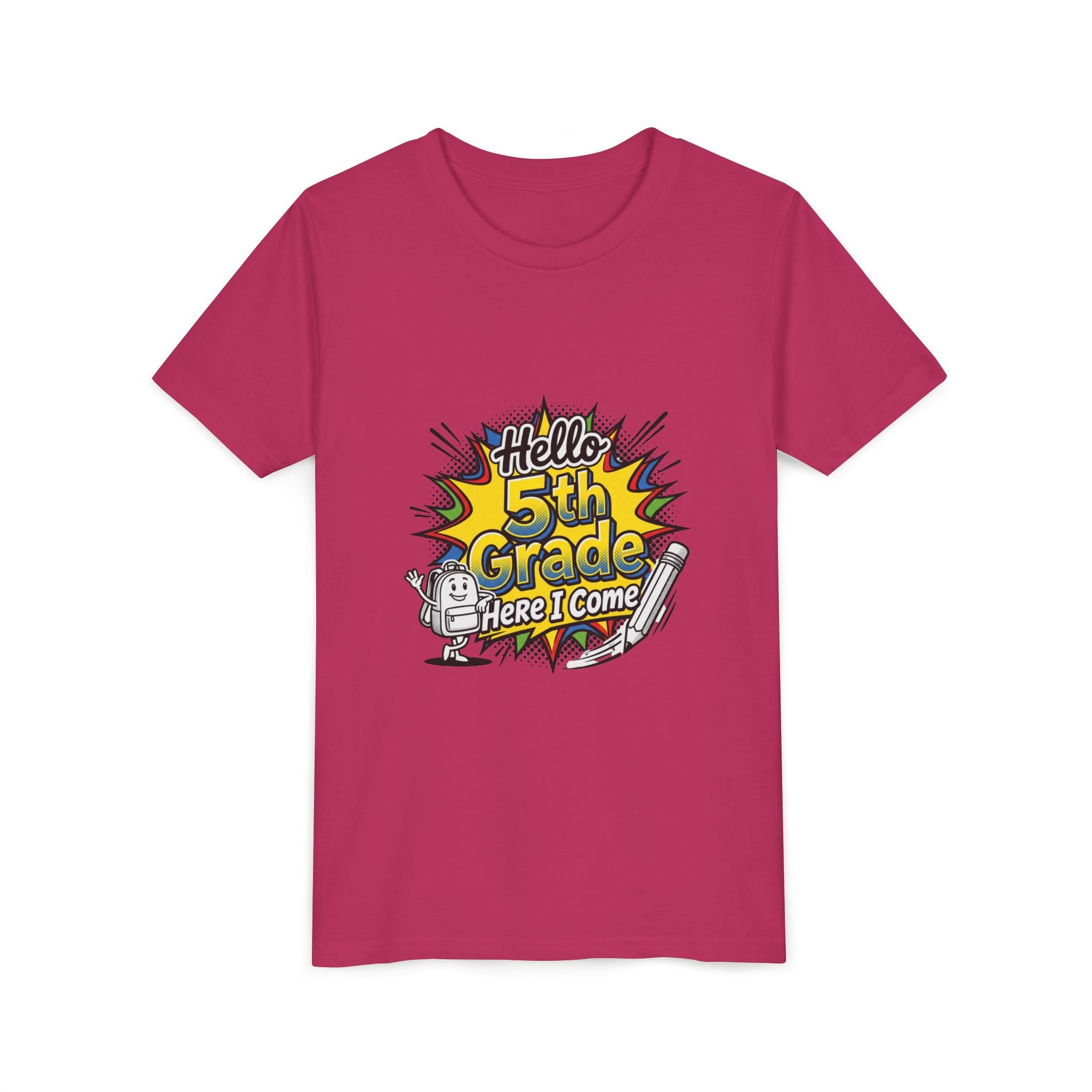 Hello 5th Grade Here I Come Youth T-Shirt — Back-to-School Graphic Tee for Kids