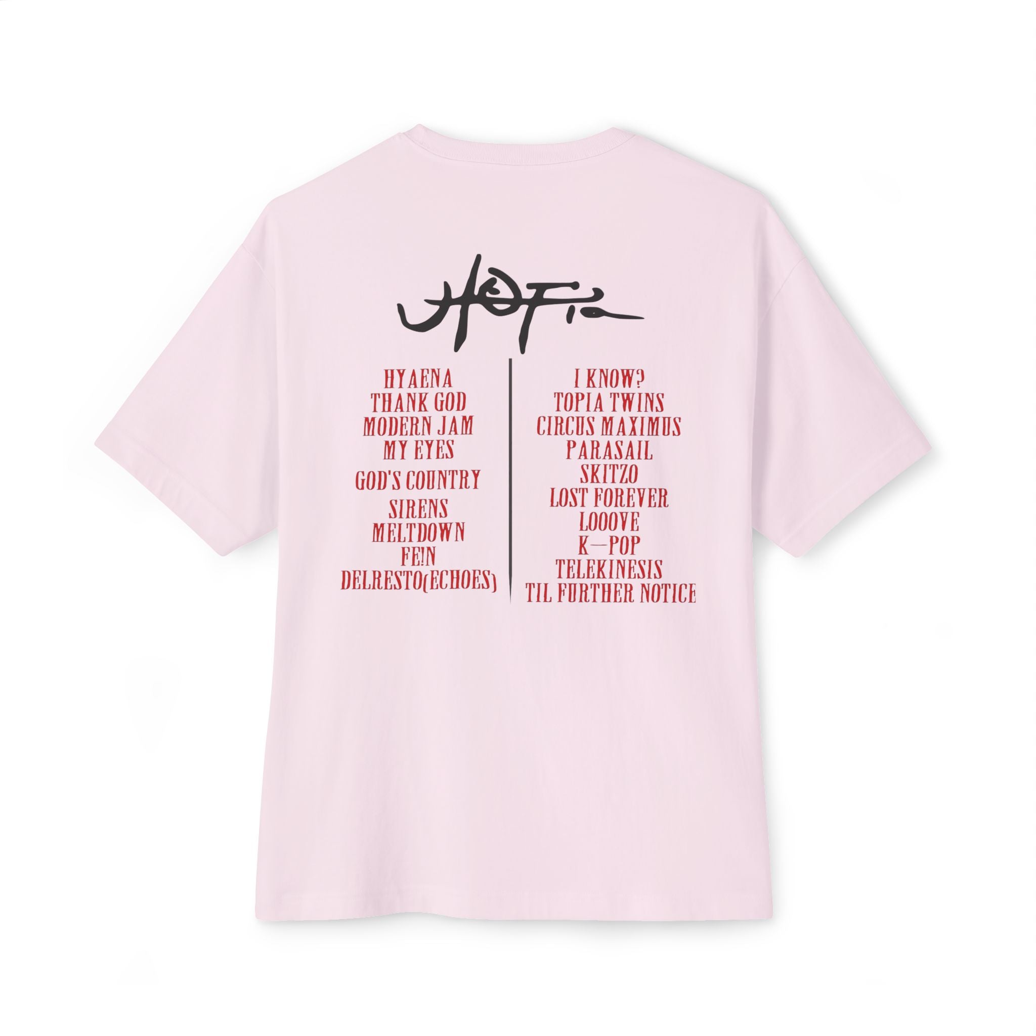 Boxy Tee — Travis Scott UTOPIA Tracklist t-shirt.