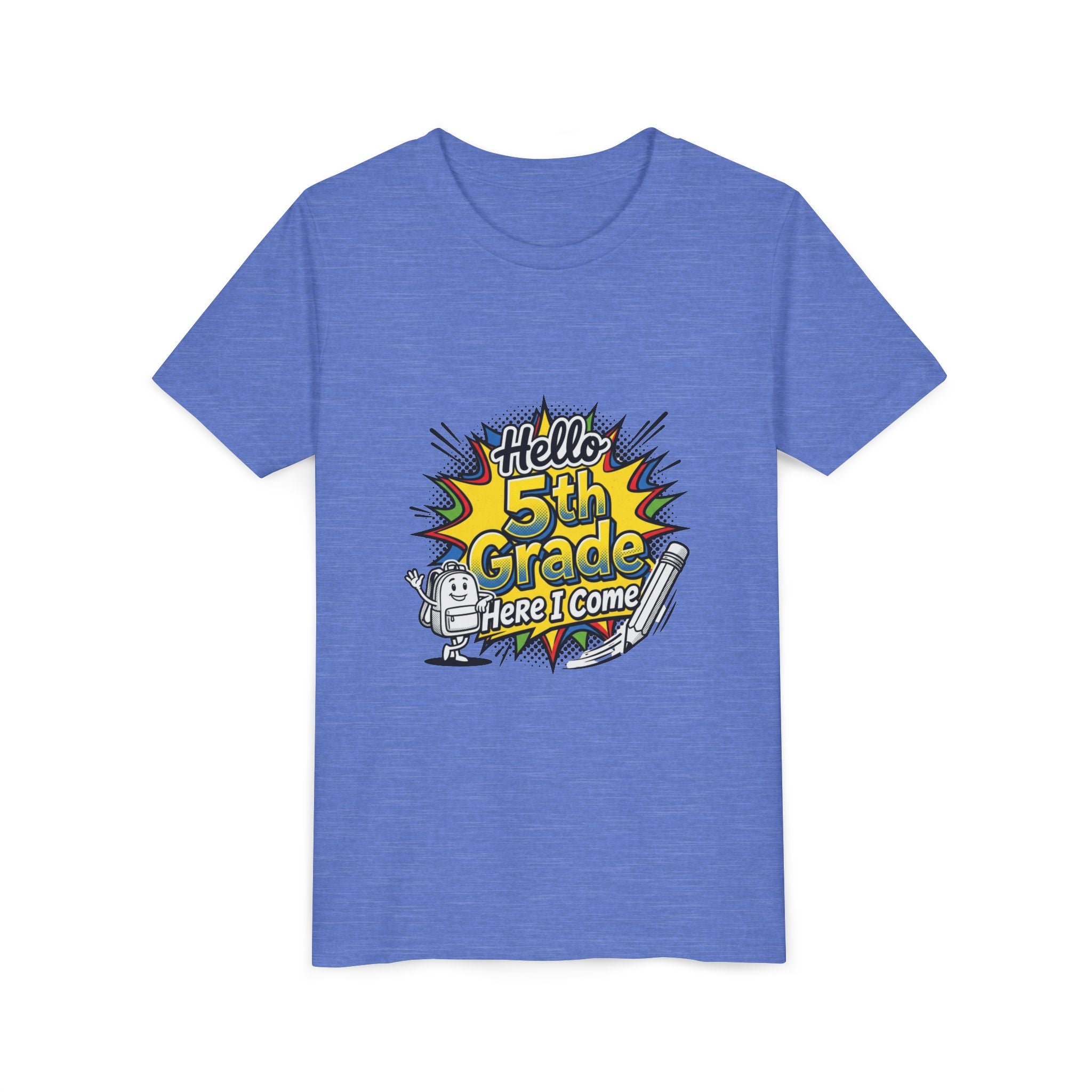 Hello 5th Grade Here I Come Youth T-Shirt — Back-to-School Graphic Tee for Kids