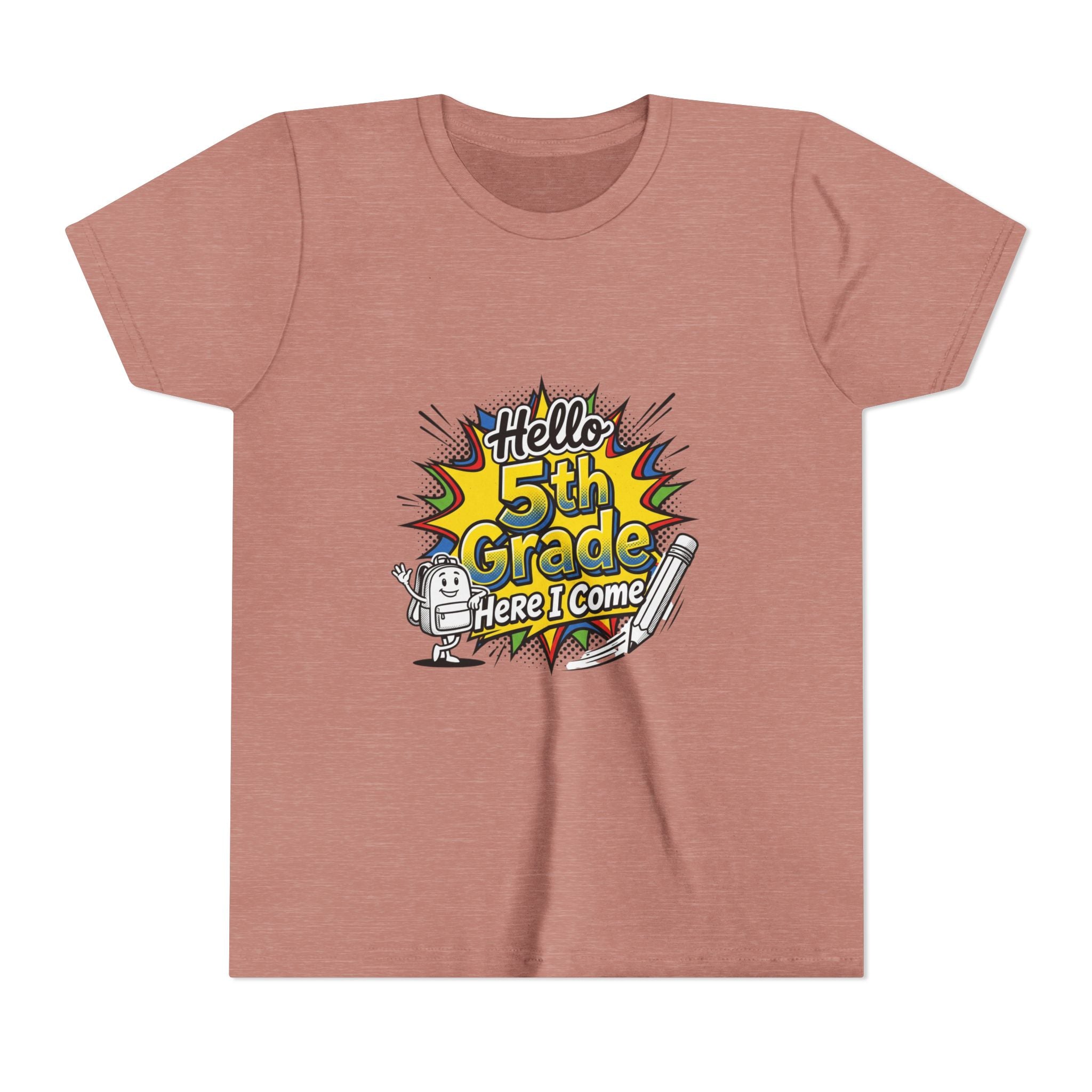 Hello 5th Grade Here I Come Youth T-Shirt — Back-to-School Graphic Tee for Kids