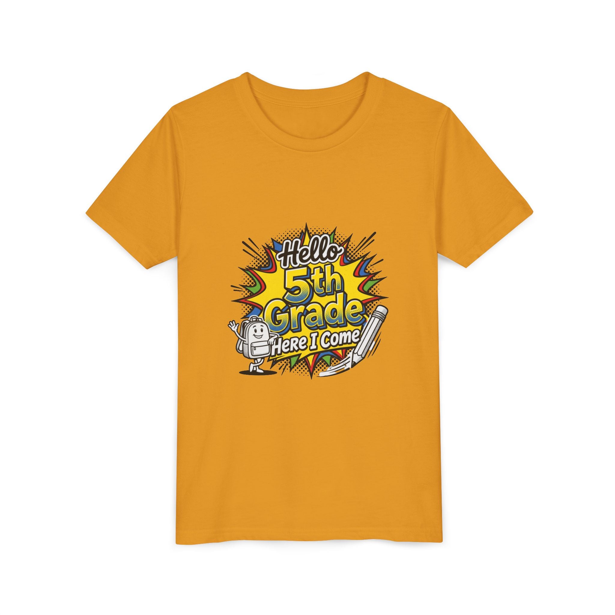 Hello 5th Grade Here I Come Youth T-Shirt — Back-to-School Graphic Tee for Kids
