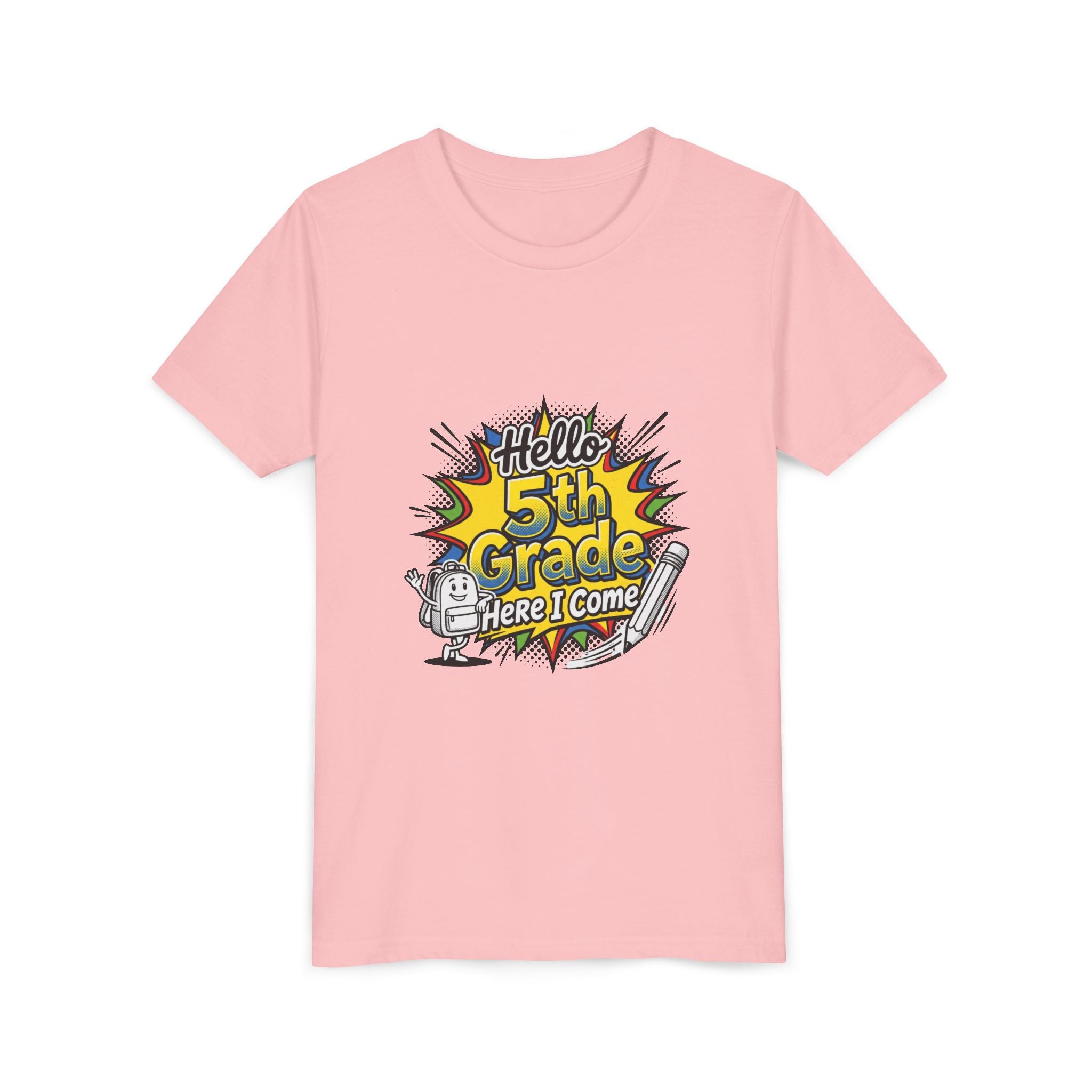 Hello 5th Grade Here I Come Youth T-Shirt — Back-to-School Graphic Tee for Kids