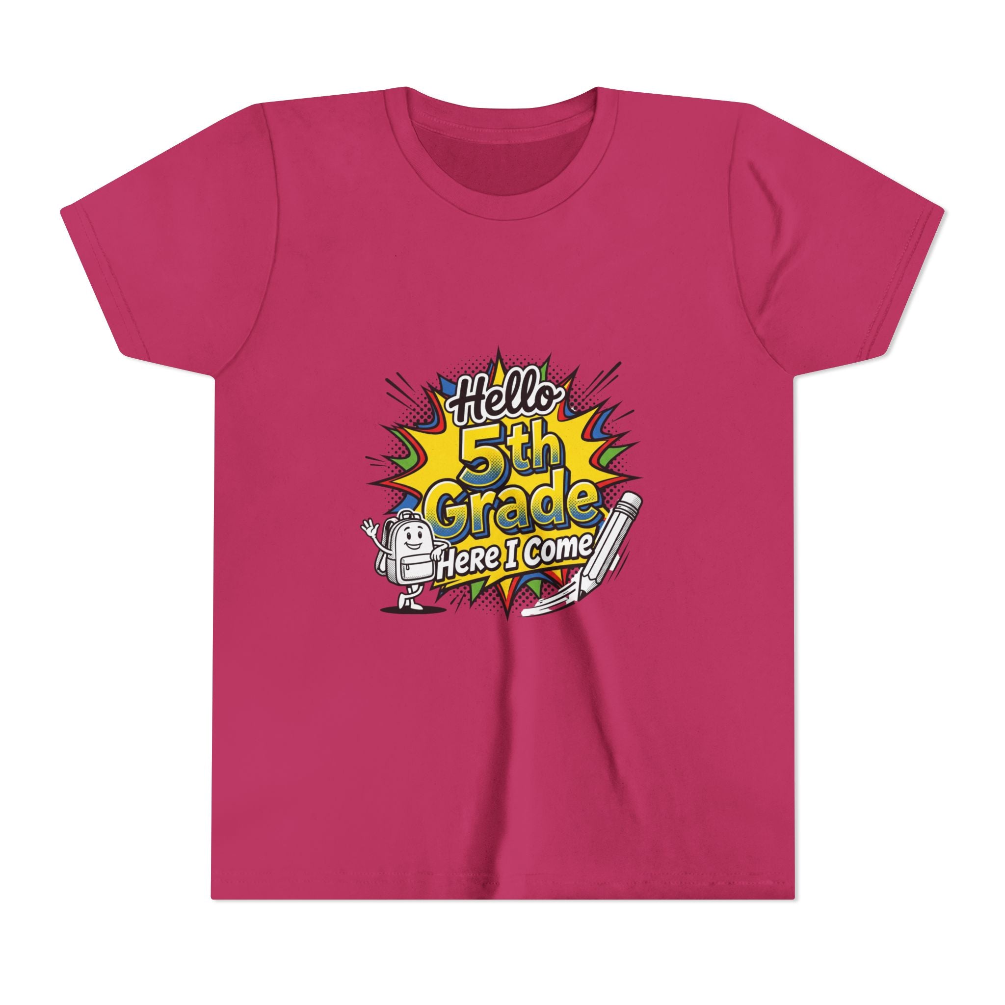 Hello 5th Grade Here I Come Youth T-Shirt — Back-to-School Graphic Tee for Kids